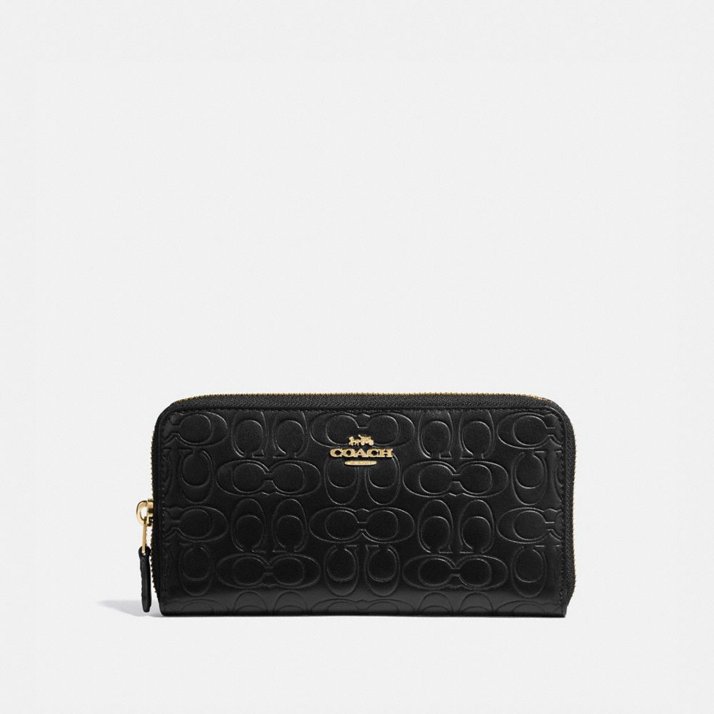 COACH 39255 ACCORDION ZIP WALLET IN SIGNATURE LEATHER BLACK/GOLD