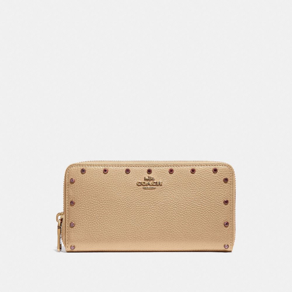 COACH ACCORDION ZIP WALLET WITH CRYSTAL RIVETS - B4/NUDE PINK - 39260