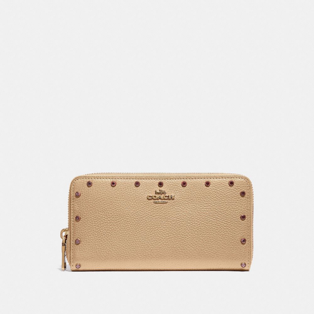 COACH 39260 ACCORDION ZIP WALLET WITH CRYSTAL RIVETS B4/NUDE PINK