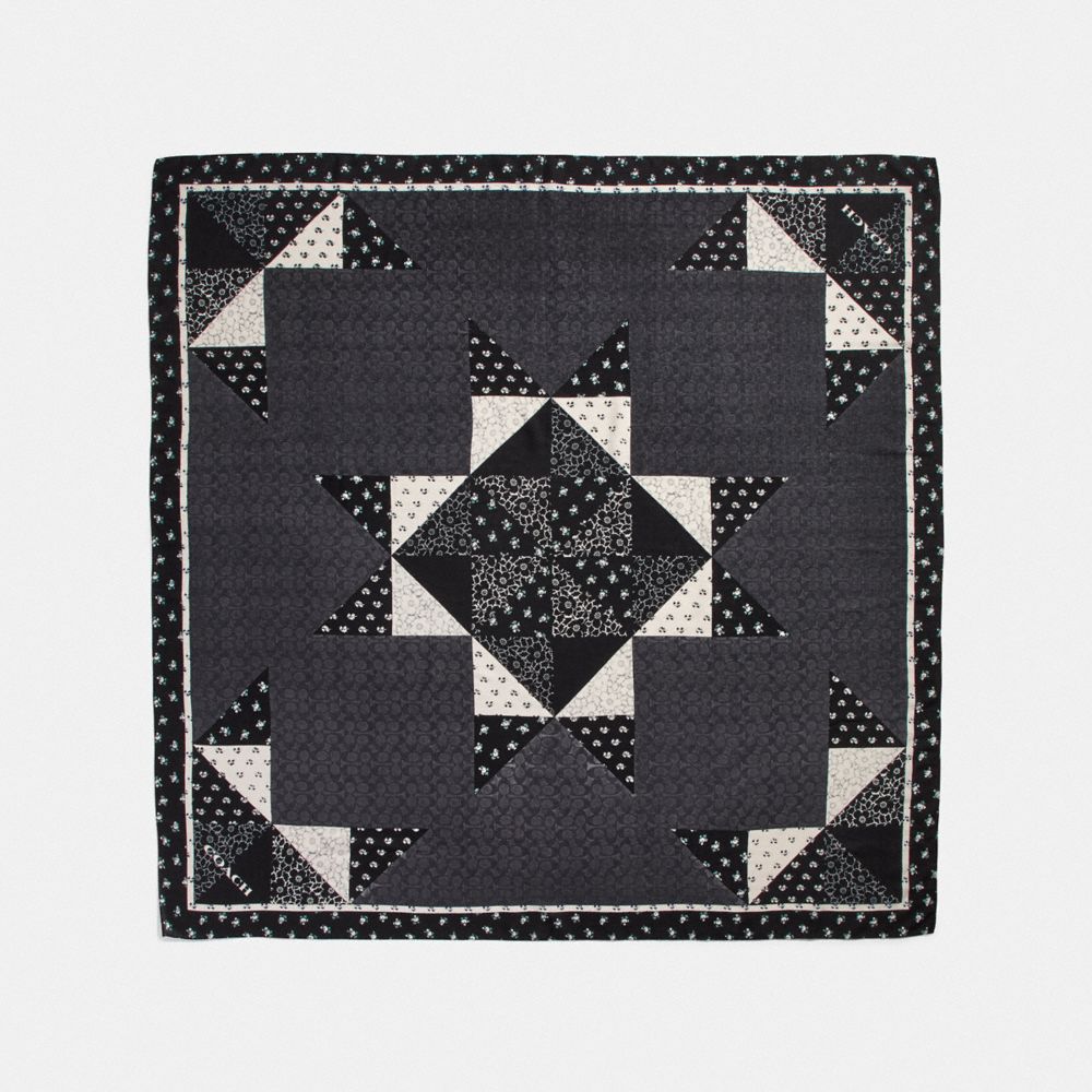 COACH SIGNATURE PATCHWORK OVERSIZED SQUARE SCARF - BLACK - 39287