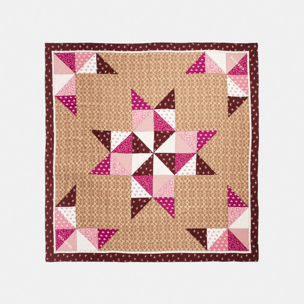 SIGNATURE PATCHWORK OVERSIZED SQUARE SCARF - KHAKI - COACH 39287