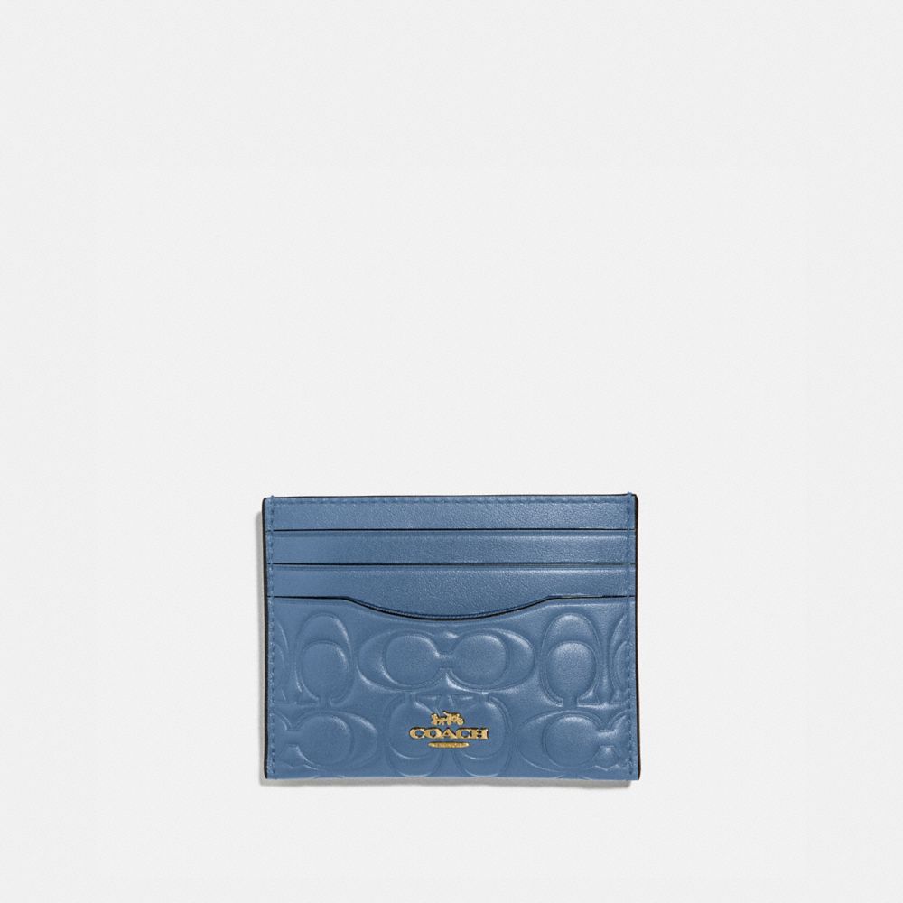 COACH CARD CASE IN SIGNATURE LEATHER - GOLD/STONE BLUE - 39420
