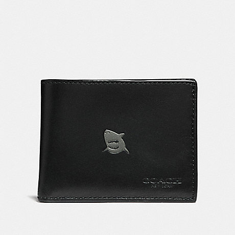 COACH 39637 Boxed Slim Billfold Wallet With Shark Motif BLACK-SHARK
