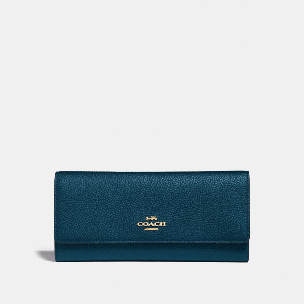COACH SOFT TRIFOLD WALLET - PEACOCK/GOLD - 39745