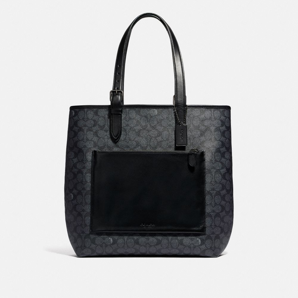 COACH Metropolitan Soft Tote In Signature Canvas - BLACK ANTIQUE NICKEL/CHARCOAL - 39776