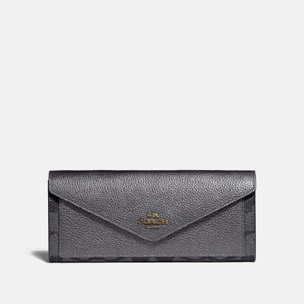 COACH 40040 SOFT WALLET IN COLORBLOCK SIGNATURE CANVAS B4/CHARCOAL METALLIC GRAPHITE