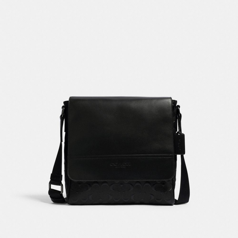 HOUSTON MAP BAG IN SIGNATURE LEATHER - 4006 - QB/BLACK