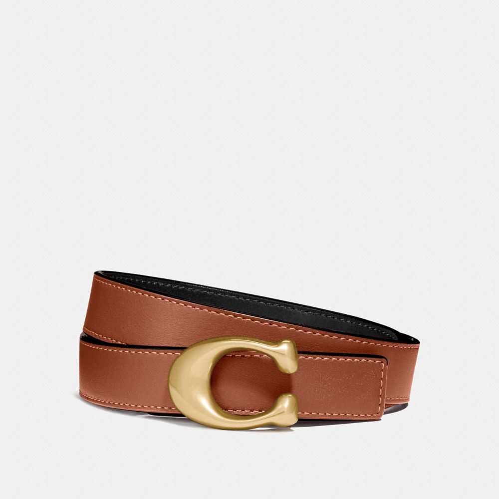 SCULPTED SIGNATURE REVERSIBLE BELT - B4/BLACK 1941 SADDLE - COACH 40119