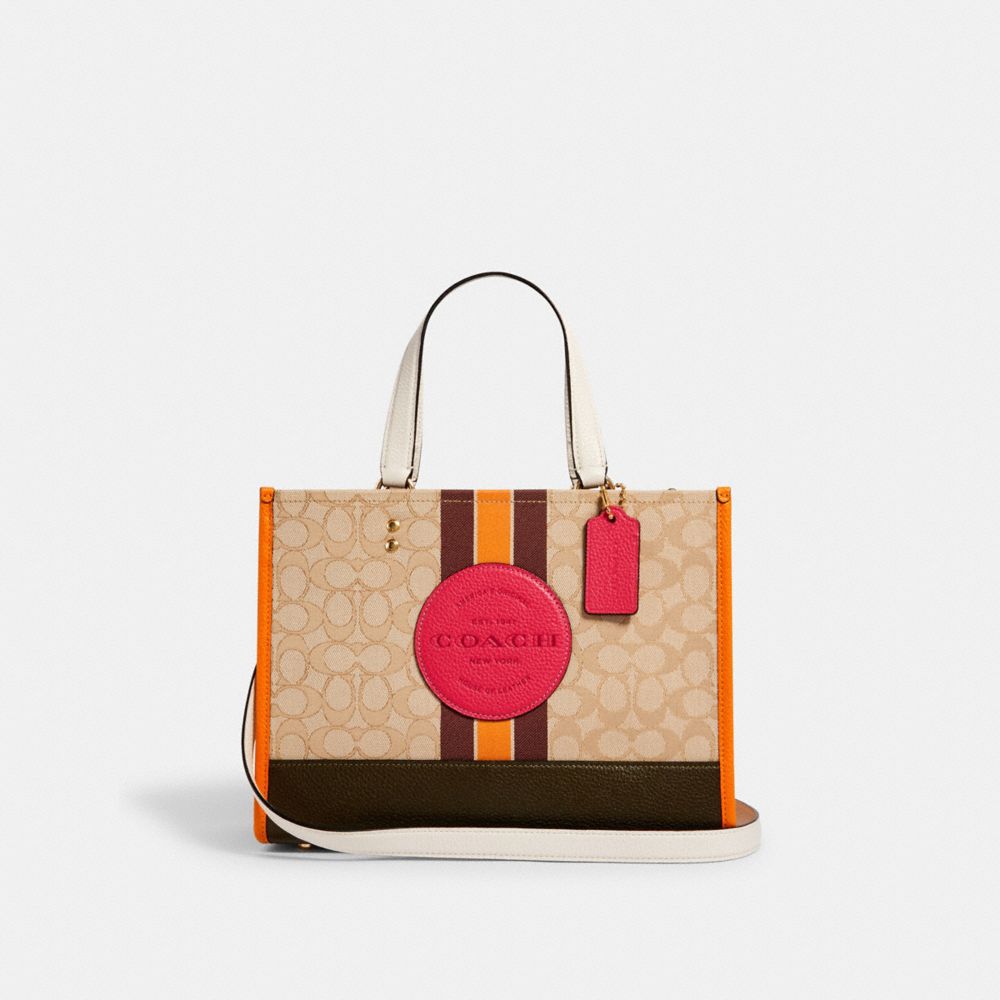 COACH DEMPSEY CARRYALL IN SIGNATURE JACQUARD WITH STRIPE AND COACH PATCH - IM/LT KHAKI ELECTRIC PINK - 4113