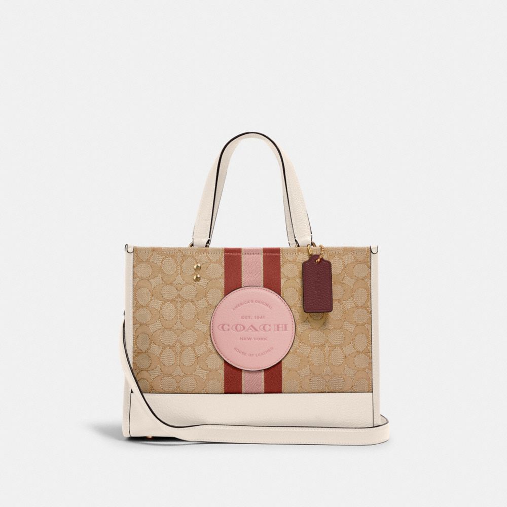 DEMPSEY CARRYALL IN SIGNATURE JACQUARD WITH STRIPE AND COACH PATCH - 4113 - IM/LT KHAKI/POWDER PINK MULTI