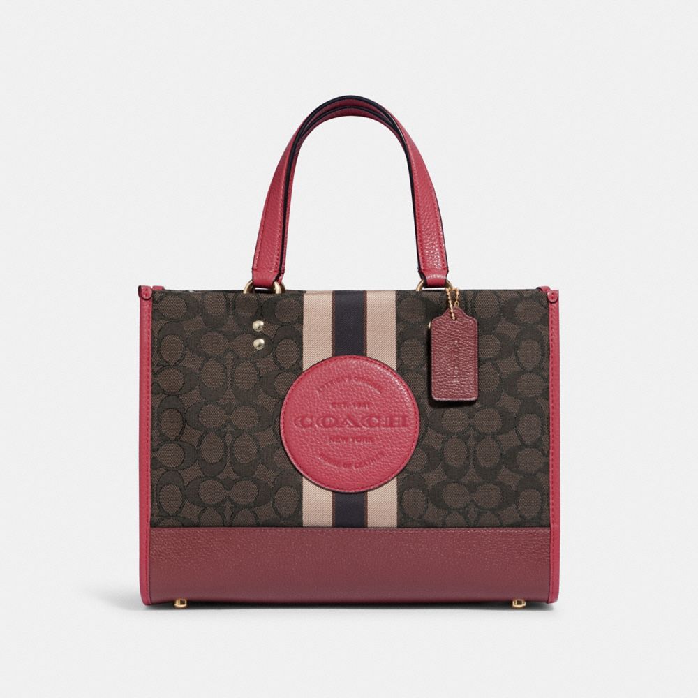 COACH 4113 Dempsey Carryall In Signature Jacquard With Stripe And Coach Patch GOLD/BROWN STRAWBERRY HAZE