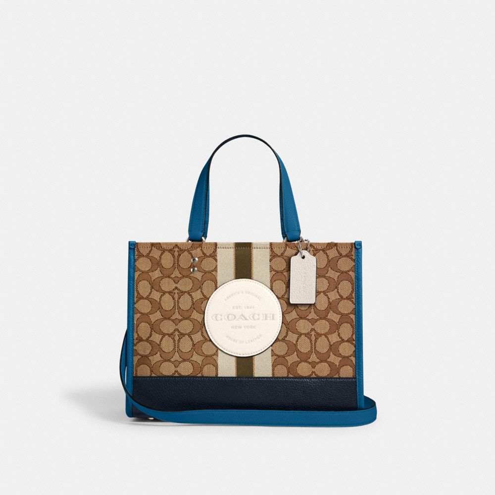 DEMPSEY CARRYALL IN SIGNATURE JACQUARD WITH STRIPE AND COACH PATCH - 4113 - SV/KHAKI CLK PALE GREEN MULTI