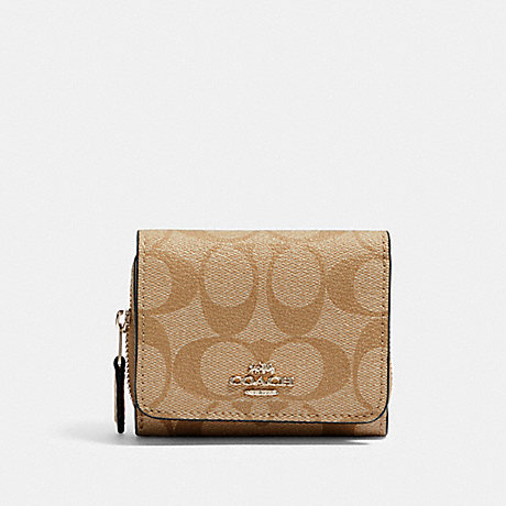 COACH 41302 SMALL TRIFOLD WALLET IN SIGNATURE CANVAS SV/LIGHT-KHAKI/PALE-GREEN