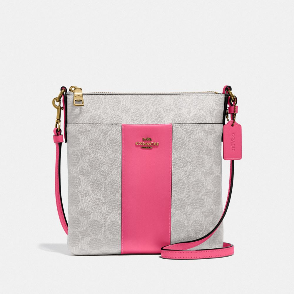 COACH 41321 Kitt Messenger Crossbody In Colorblock Signature Canvas Brass/Chalk Confetti Pink