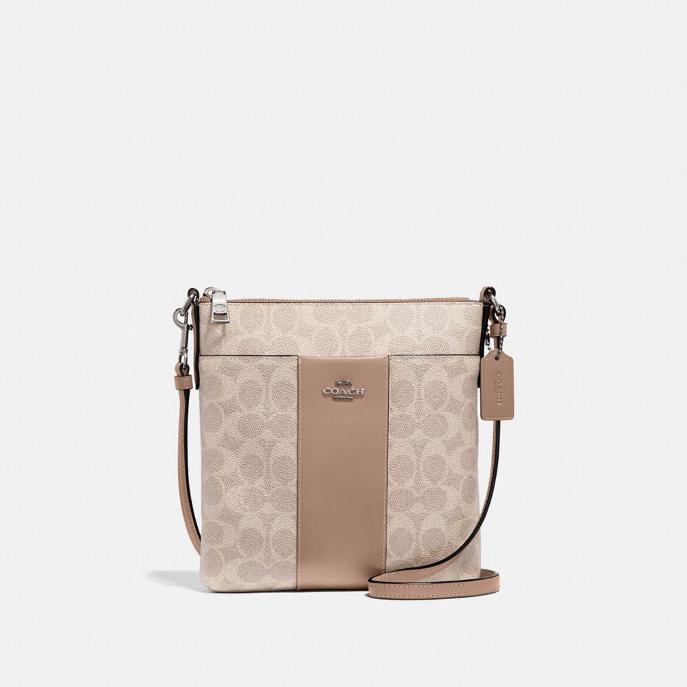 COACH 41321 Kitt Messenger Crossbody In Colorblock Signature Canvas LIGHT ANTIQUE NICKEL/SAND TAUPE