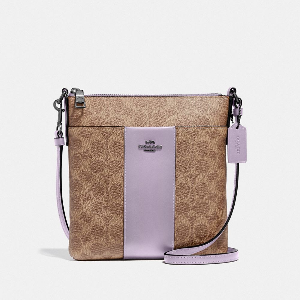 COACH 41321 Kitt Messenger Crossbody In Colorblock Signature Canvas PEWTER/TAN SOFT LILAC