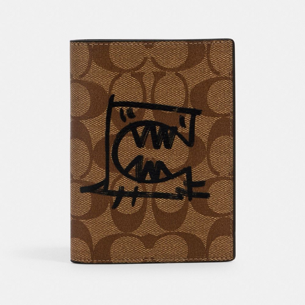 COACH 4153 - PASSPORT CASE IN SIGNATURE CANVAS WITH REXY BY GUANG YU QB/TAN BLACK