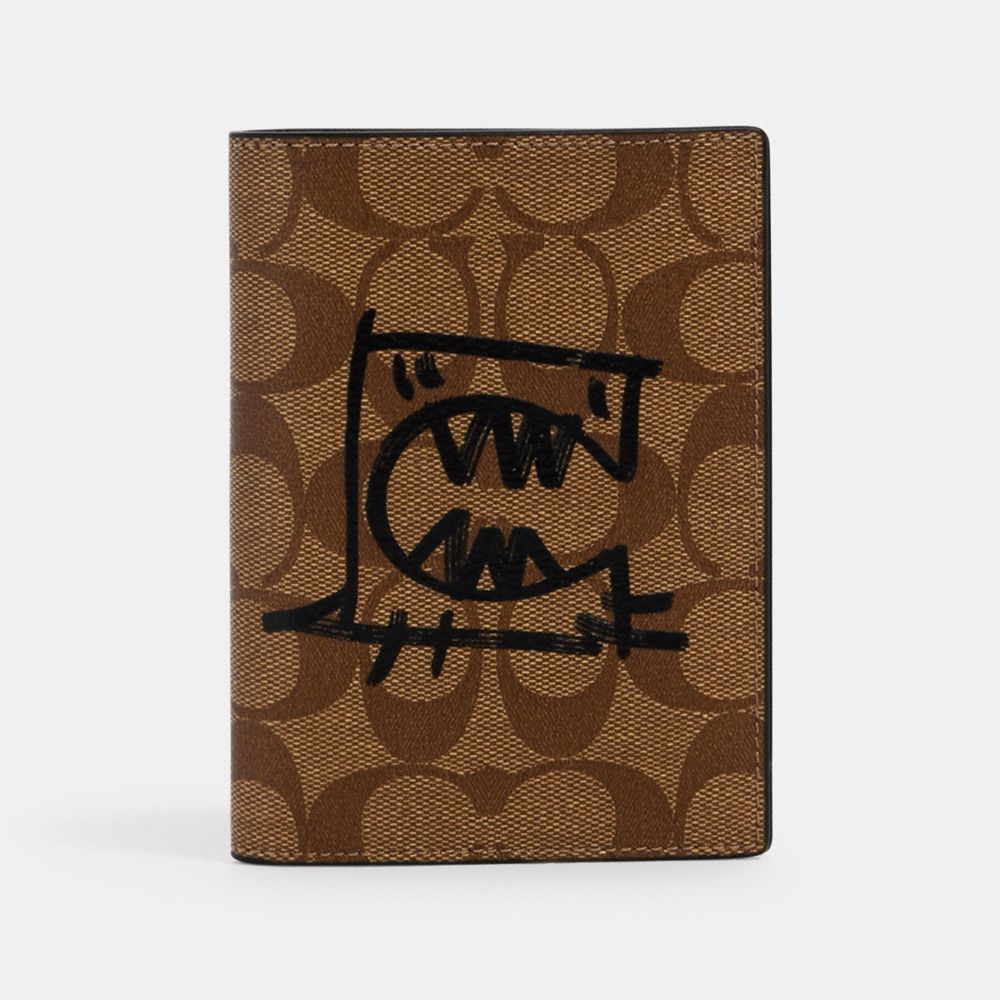 COACH 4153 PASSPORT CASE IN SIGNATURE CANVAS WITH REXY BY GUANG YU QB/TAN-BLACK