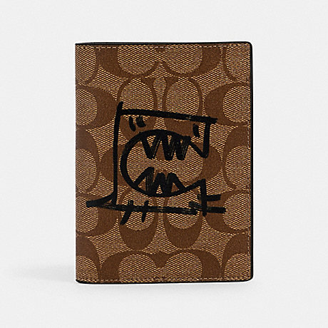 COACH 4153 PASSPORT CASE IN SIGNATURE CANVAS WITH REXY BY GUANG YU QB/TAN-BLACK