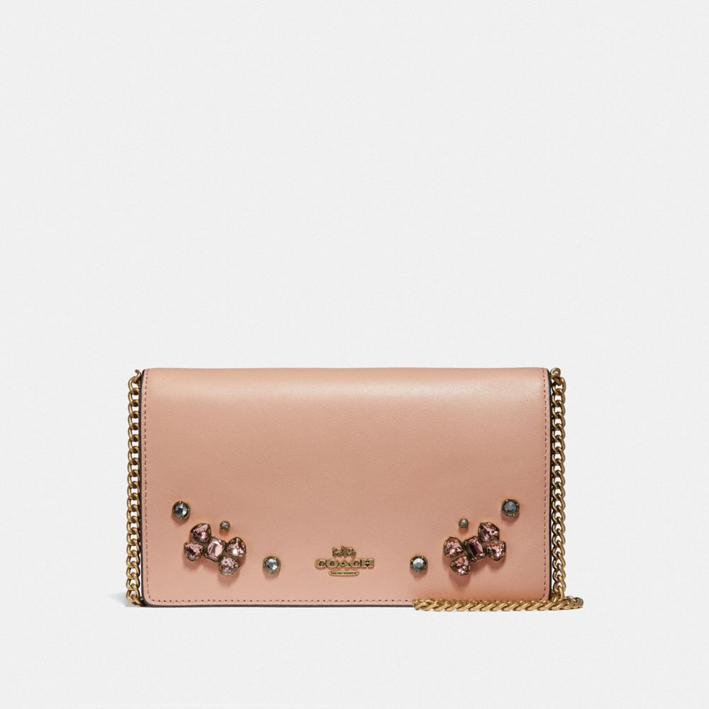 CALLIE FOLDOVER CHAIN CLUTCH WITH CRYSTAL APPLIQUE - B4/NUDE PINK - COACH 42071
