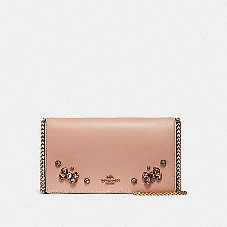COACH CALLIE FOLDOVER CHAIN CLUTCH WITH CRYSTAL APPLIQUE - B4/NUDE PINK - 42071
