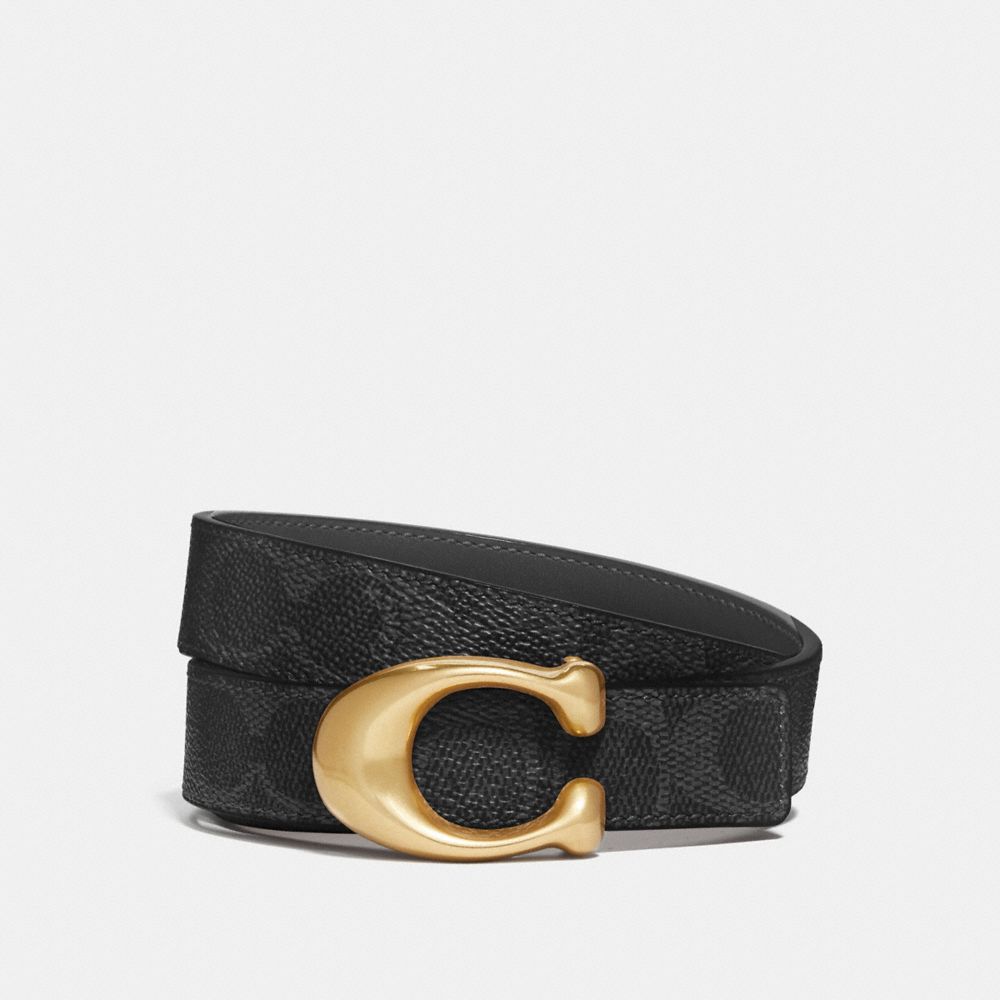 SCULPTED SIGNATURE REVERSIBLE BELT IN SIGNATURE CANVAS - B4/CHARCOAL MIDNIGHT NAVY - COACH 42107