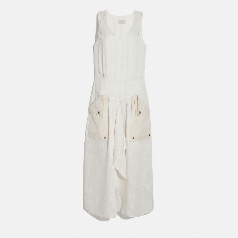 SILK STRIPE LONG DRESS WITH SNAP POCKETS - CREAM. - COACH 4220