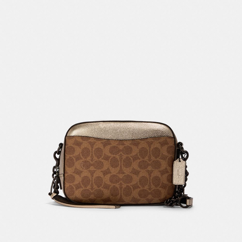 COACH 42409 CAMERA BAG IN SIGNATURE CANVAS V5/TAN-PLATINUM