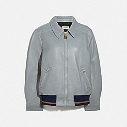 Leather Blouson Jacket With Rib - BLUE - COACH 4250