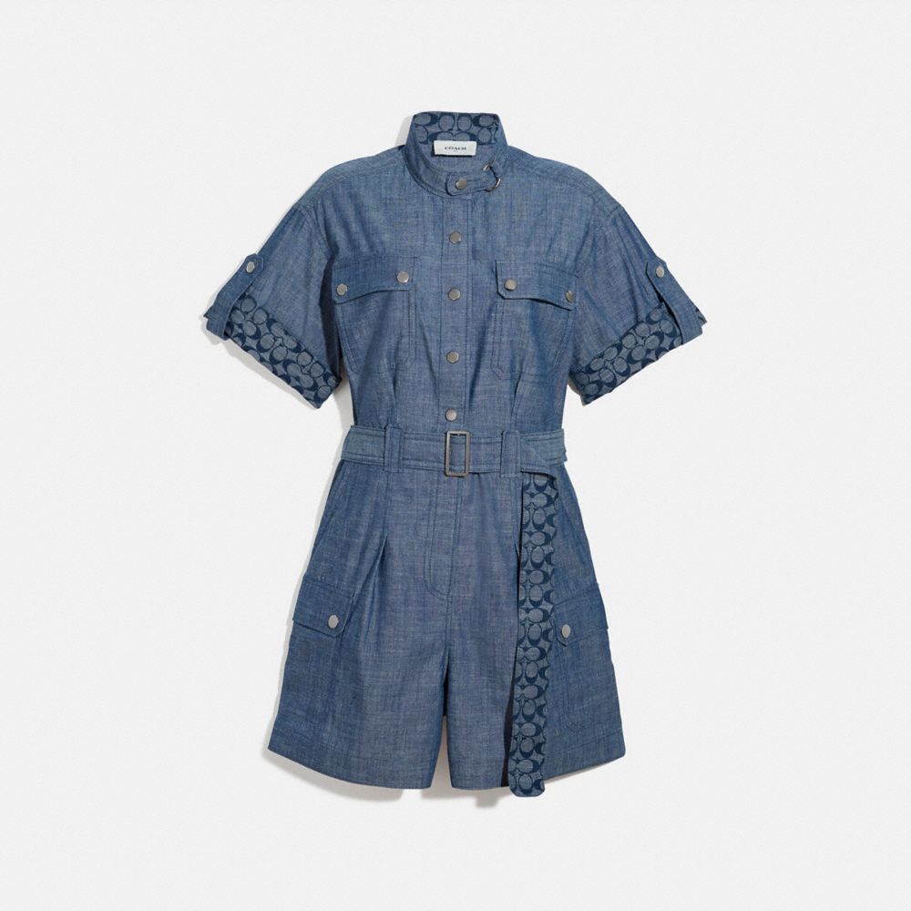 COACH BELTED ROMPER - CHAMBRAY - 4252