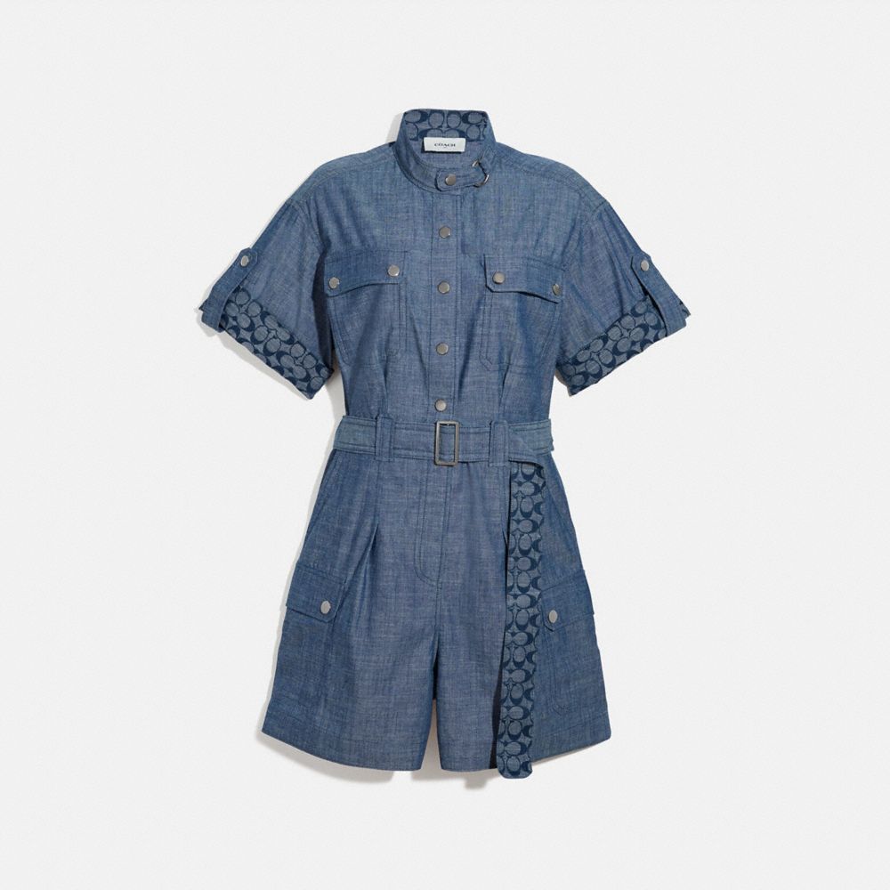 COACH 4252 BELTED ROMPER CHAMBRAY