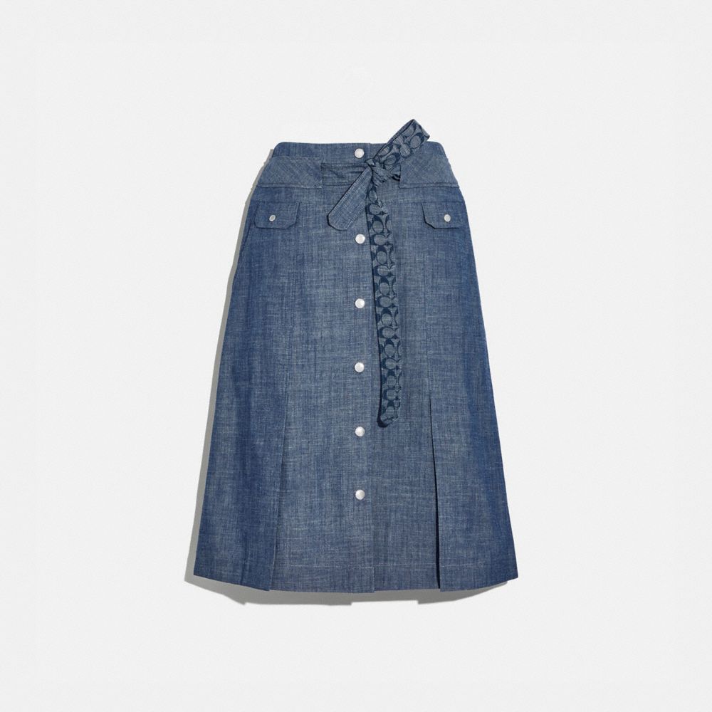 COACH 4257 - Chambray Tie Waist Midi Skirt CHAMBRAY