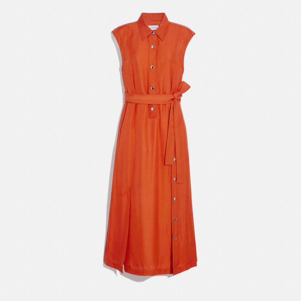 LONG SHIRT DRESS WITH SIDE SLIT - TANGERINE - COACH 4264