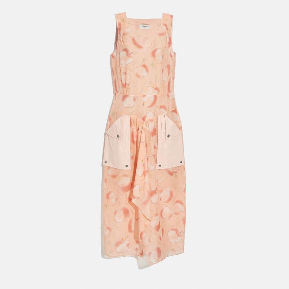 COACH 4266 - APPLE PRINT LONG DRESS WITH SNAP POCKETS PEACH