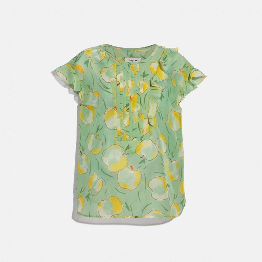 COACH 4269 - APPLE PRINT RUFFLE BLOUSE MINT/YELLOW