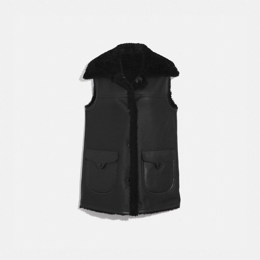 COACH 42793 Reversible Shearling Vest BLACK/BLACK