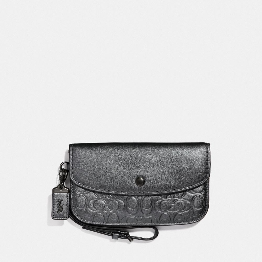 COACH 43020 CLUTCH IN SIGNATURE LEATHER METALLIC-GRAPHITE/PEWTER