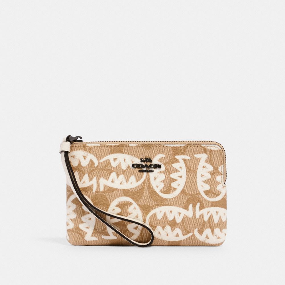 CORNER ZIP WRISTLET IN SIGNATURE CANVAS WITH REXY BY GUANG YU - 4406 - QB/LIGHT KHAKI/CHALK MULTI