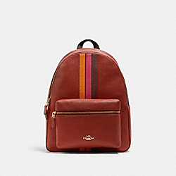 COACH 4411 Charlie Backpack With Varsity Stripe IM/TERRACOTTA/ELCTRC PNK MULTI