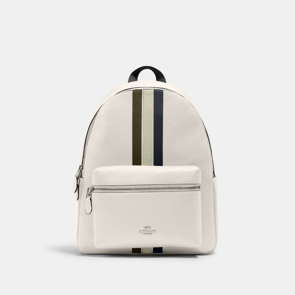 COACH 4411 CHARLIE BACKPACK WITH VARSITY STRIPE SV/CHALK-PALE-GREEN-MULTI