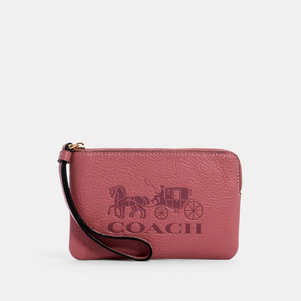 COACH 4413 Corner Zip Wristlet In Colorblock With Horse And Carriage IM/ROSE MULTI