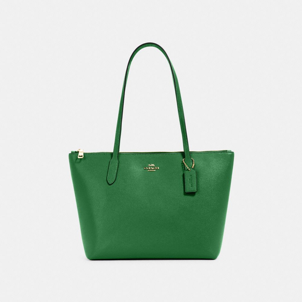 COACH 4454 Zip Top Tote Gold/KELLY GREEN