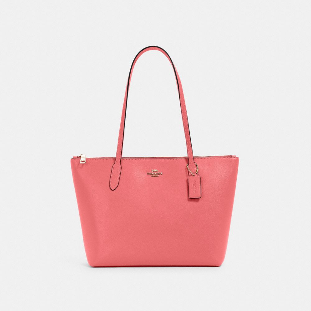 COACH Zip Top Tote - GOLD/PINK LEMONADE - 4454