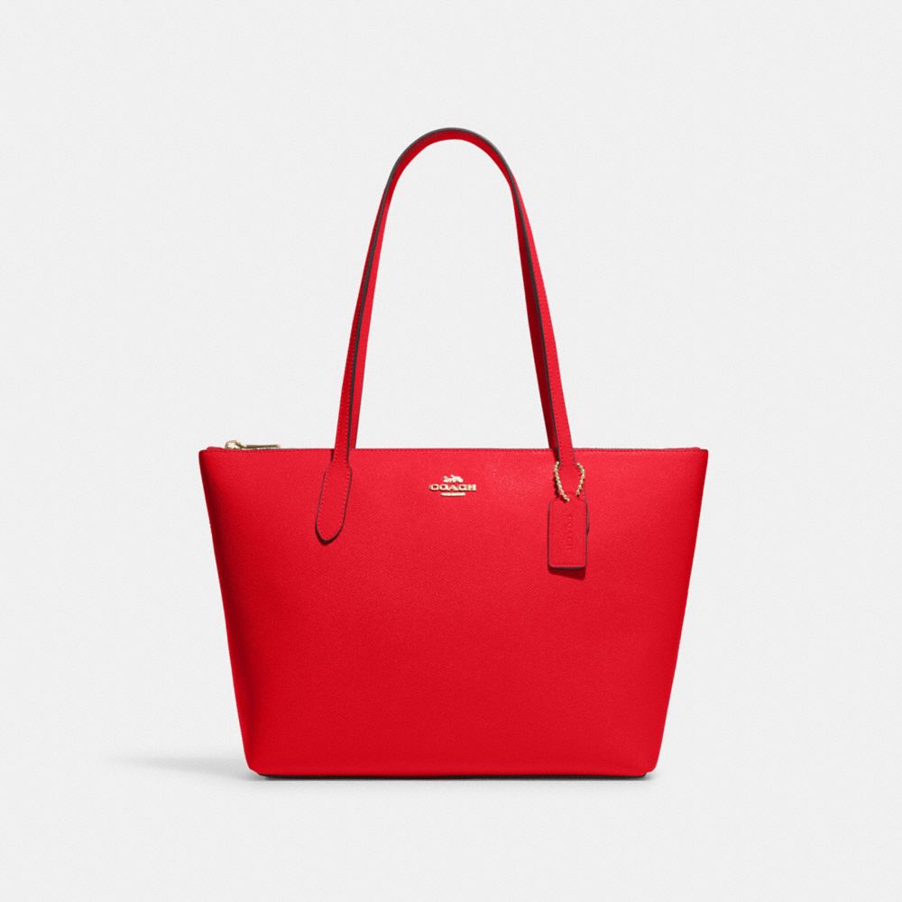 COACH 4454 Zip Top Tote Gold/Electric Red