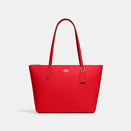COACH 4454 Zip Top Tote Gold/Electric-Red
