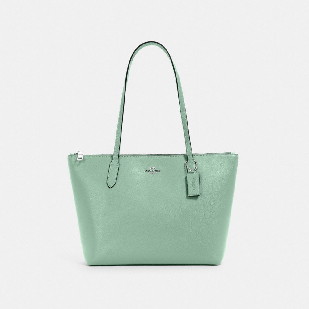 COACH 4454 - ZIP TOP TOTE SV/WASHED GREEN