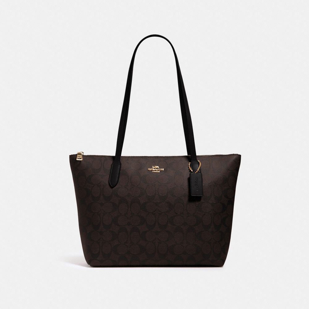 ZIP TOP TOTE IN SIGNATURE CANVAS - IM/BROWN BLACK - COACH 4455