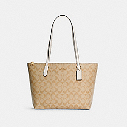 ZIP TOP TOTE IN SIGNATURE CANVAS - IM/LIGHT KHAKI CHALK - COACH 4455