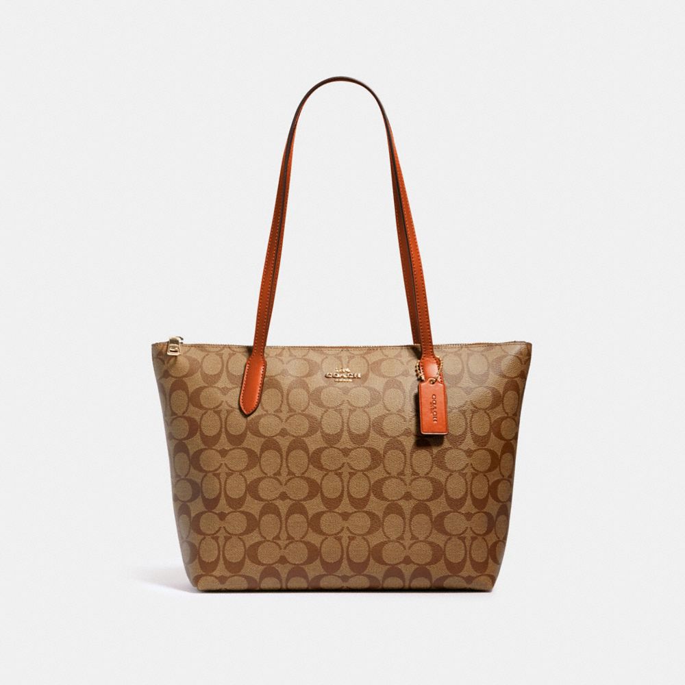 ZIP TOP TOTE IN SIGNATURE CANVAS - IM/KHAKI SEDONA - COACH 4455