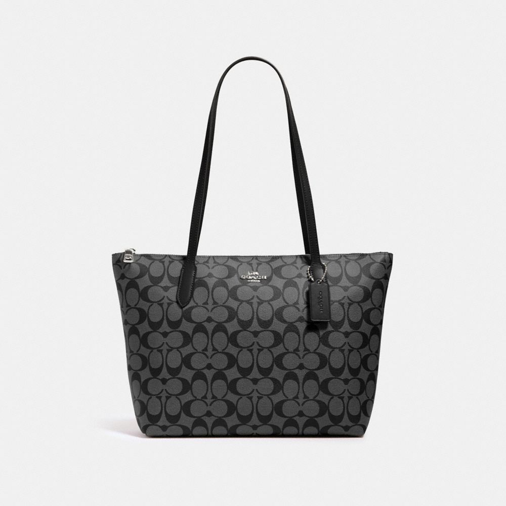 ZIP TOP TOTE IN SIGNATURE CANVAS - 4455 - SV/BLACK SMOKE BLACK